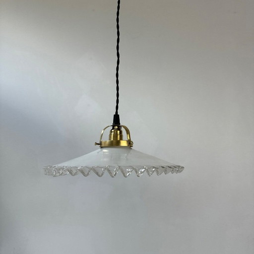 Vintage Opaline Glass Pendant Light with Scalloped Edges, 25 cm