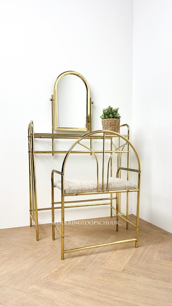 Image 1 of Messing Hollywood Regency Kaptafel met stoel 