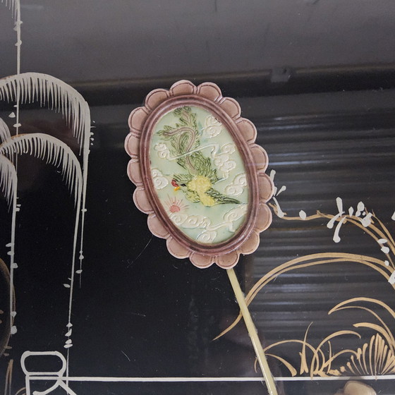 Image 1 of Vintage Ovale Chinese Eettafel  / Oosterse tafel (speksteen) / Chinoiserie / lakmeubel / lacquer / bohemian tafel