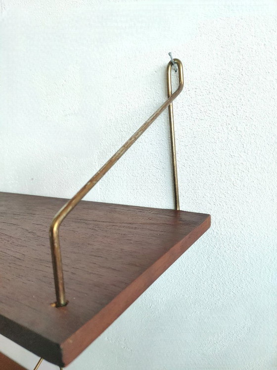 Set van 3 Vintage Teak Wandplankjes met Messing Beugels – Jaren '60 Mid-Century Deens Design – Wandrek, Wood (photo 19 of 52)