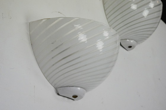 Image 1 of Italian Set of Three Striped Murano Glass Sconces in Venini Style, Italy 1970s
