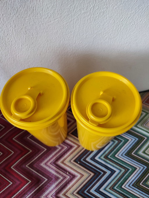 2 x Vintage Tupperware shaker stock canister box container yellow