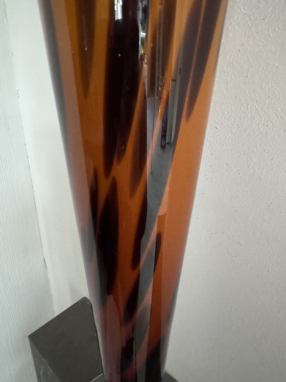 Image 1 of XL Murano Glass Vase – Firework Design in Amber & Brown – 55cm