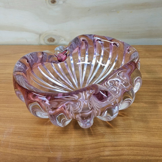 Image 1 of Vintage grote roze kristallen asbak/schaal (Muranoglas) (Val Saint Lambert) cranberry kleur