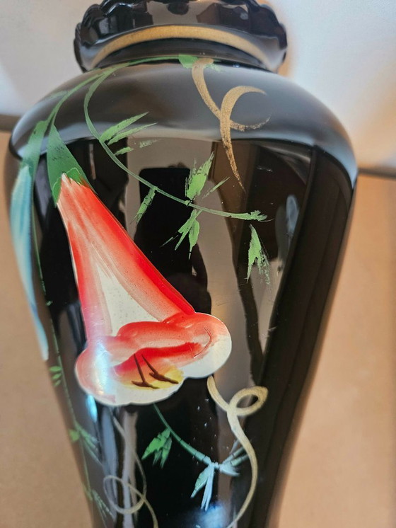 Image 1 of 2 handbemalte Booms-Glasvasen – 24 cm – Einzigartiges mundgeblasenes Design