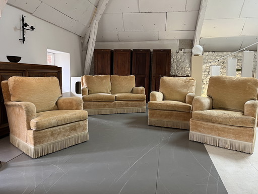 Sofa and 3 velvet armchairs set