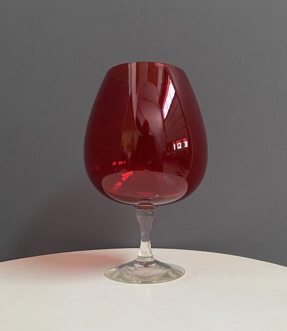 Image 1 of Empoli red large glass shape vase 1960s