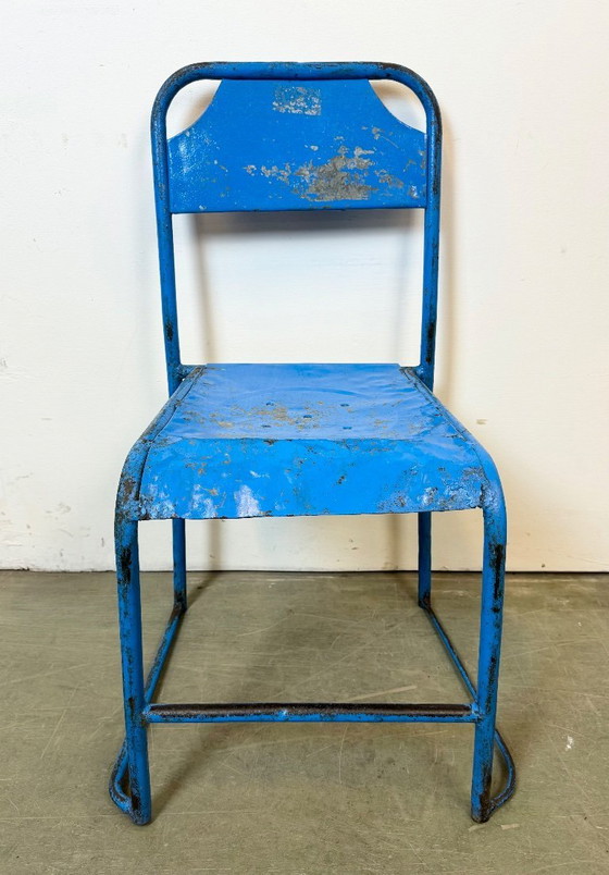 Image 1 of Blauwe industriële ijzeren stoelen, set van 2, jaren 50