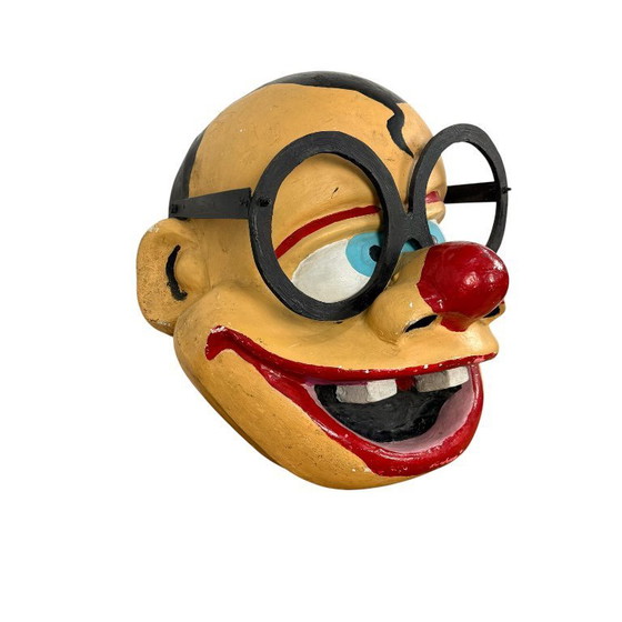 Image 1 of Testa da clown da carnevale vintage – grande decorazione in fibra di vetro per sfilate