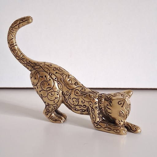Messingkatzenfigur, The Franklin Mint – decoratieve objecten, Brass