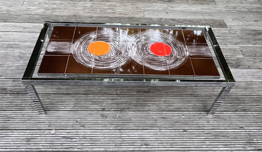 Salontafel jaren 70 , keramische tegels met Chrome