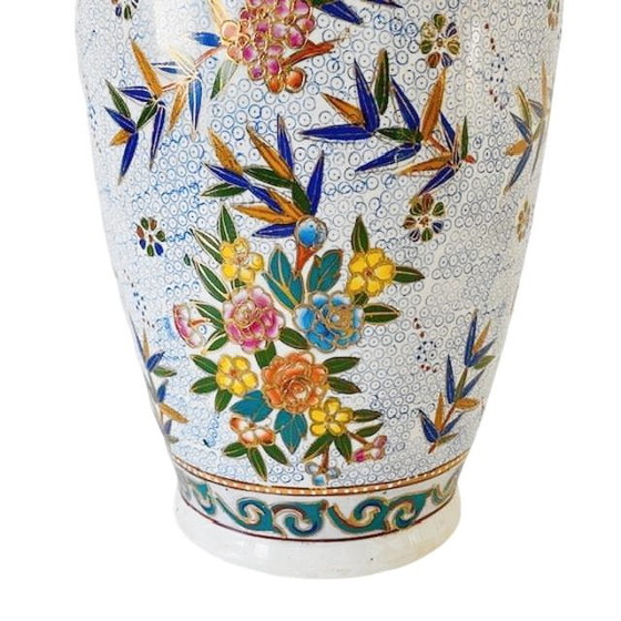 Image 1 of Vaso da terra cinese con fiori XL vintage anni '60