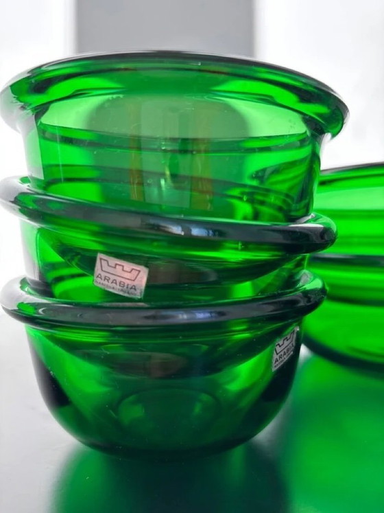 Image 1 of Arabia Finlandia - Set di 5 ciotole luna vintage in vetro verde - Design Kaj Franck - Nuutajärvi - anni '70