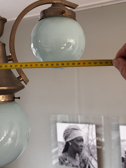 Art-Deco-Kronleuchter mit blauem Glas