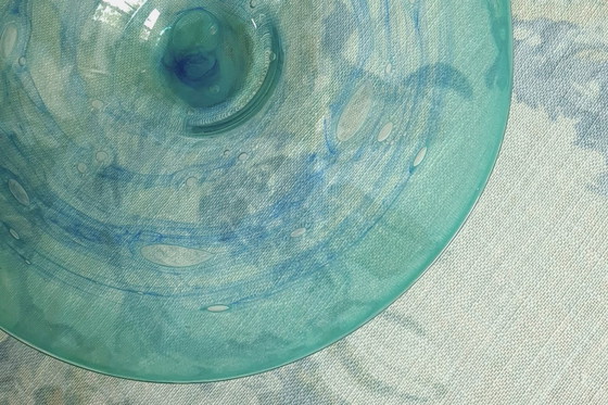 Image 1 of Rolf Wiemers Glass art Germany unique mouth-blown bowl blue-green.