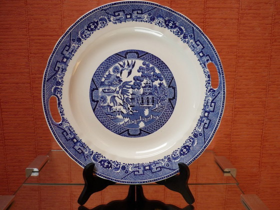 Nimy Willow Magnífico Plato de Porcelana Fina con Asas. Decoración Asiática (Colonización Tonkin). Finales S. (photo 3 of 5)