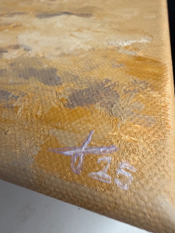 Image 1 of Rustgevend zeegezicht schilderij – verlaten strand en zachte horizon | Inheritance