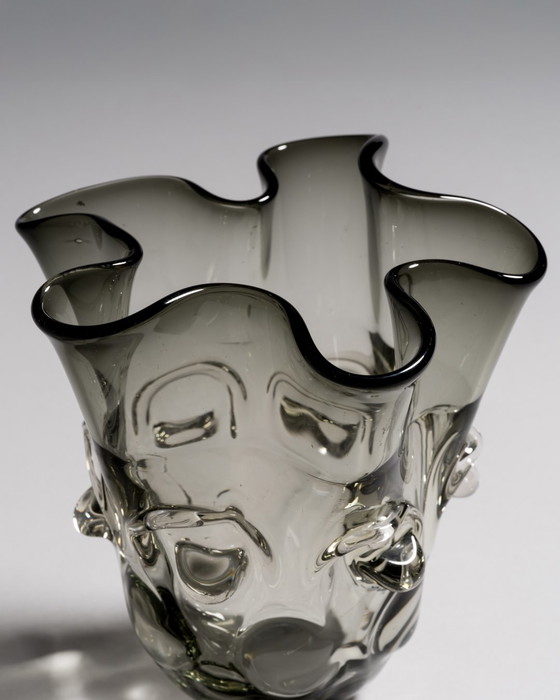 Image 1 of Murano Sculptural Handkerchief Glass Vase in Smoked Grey, c. 1960s
