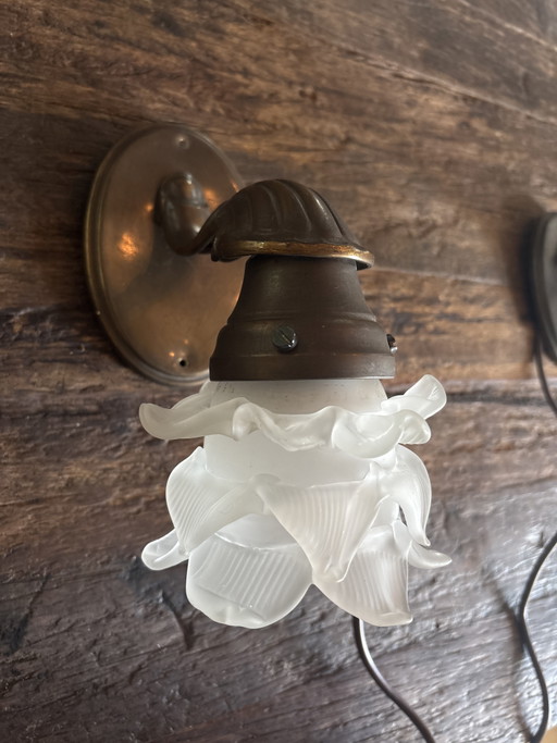 Art Nouveau set of bronze wall lamps