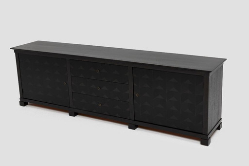 Credenza in rovere stile brutalista, anni '60, Germania, con dettagli in ottone.
