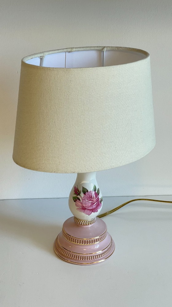 Image 1 of Ceramic Lamp, Italy, Roses and Gold
