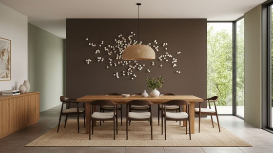 Image 1 of Dimensionaal modern organisch decoratief wandkunstwerk met textuur in wit, brons, espresso en goud - "Groei"