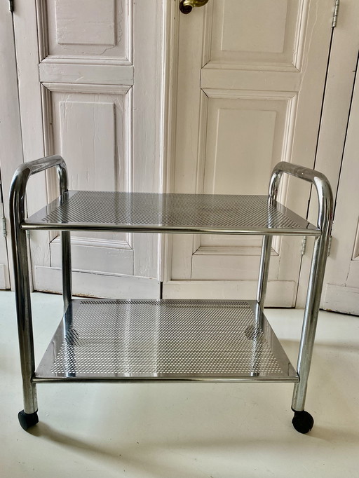 Vintage trolley, serving trolley, side table made of perforated metal