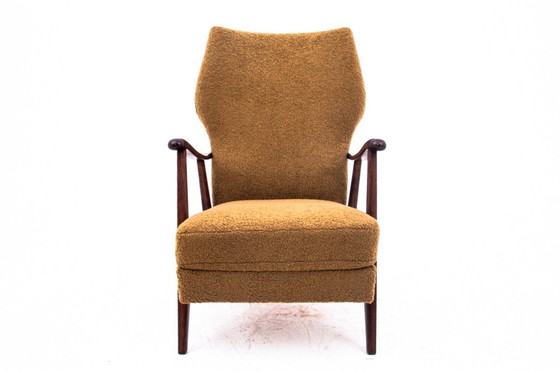 Image 1 of Yellow vintage armchair in bouclé fabric, Denmark, 1960s.