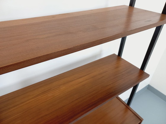 Image 1 of Vintage Italian double modular bookcase in teak and metal from the 1960s