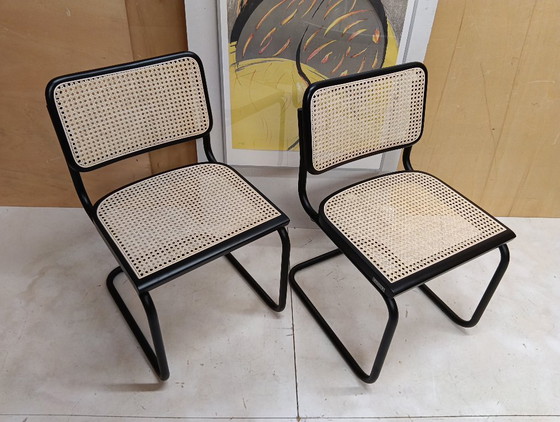 Image 1 of ALIVARMVSEVM 104. SET of 2 CESCA B32 Chairs (NEW) in Black Frame Limited Edition 