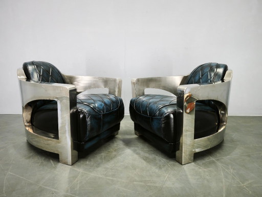 Pair of Timothy Oulton Aviator Leather and Steel Armchairs 1990s – fauteuils
