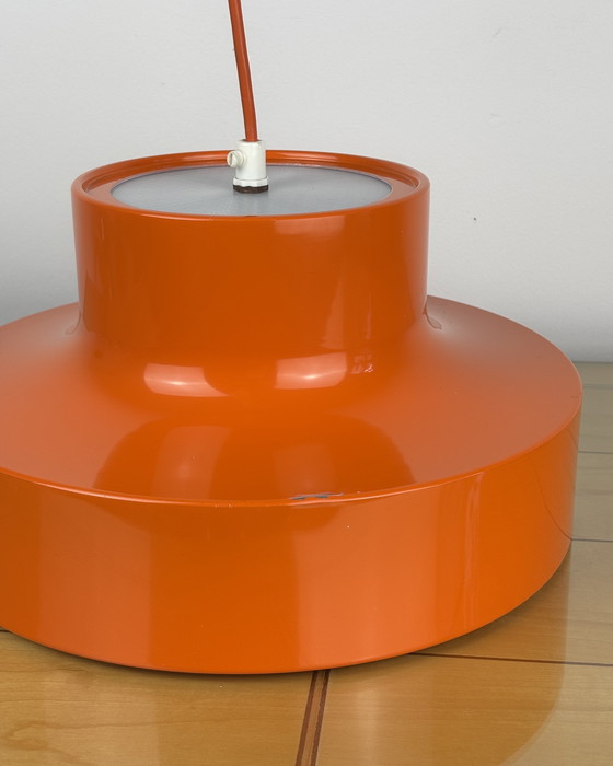 Image 1 of Oranje vintage lamp, Deense minimalistische hanglamp, ruimtetijdperk, metaal, kunststof, jaren 70, midden van de eeuw, UFO, Scan