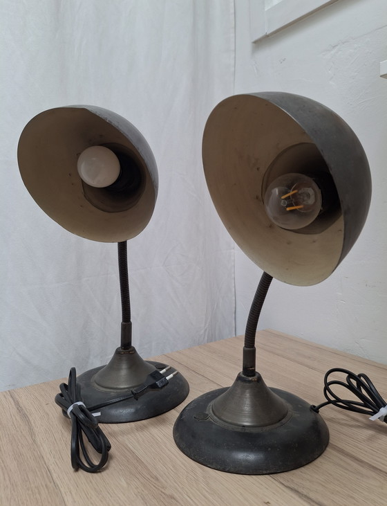 Image 1 of 2 French vintage industrial table lamps. No. 468 and 786.