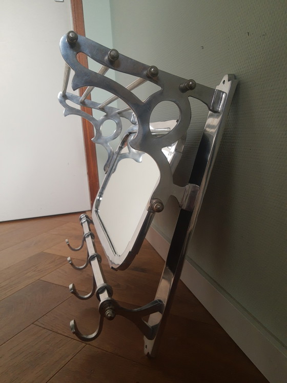 Image 1 of Retro-Garderobe aus Metall im Jugendstil und Art-Deco-Stil mit Spiegel