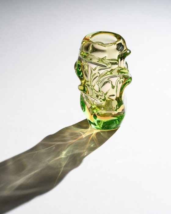 Image 1 of Jan Kotik Beránek Glassworks Art Uranium Glass Iconic Vintage Vase Propeller MCM