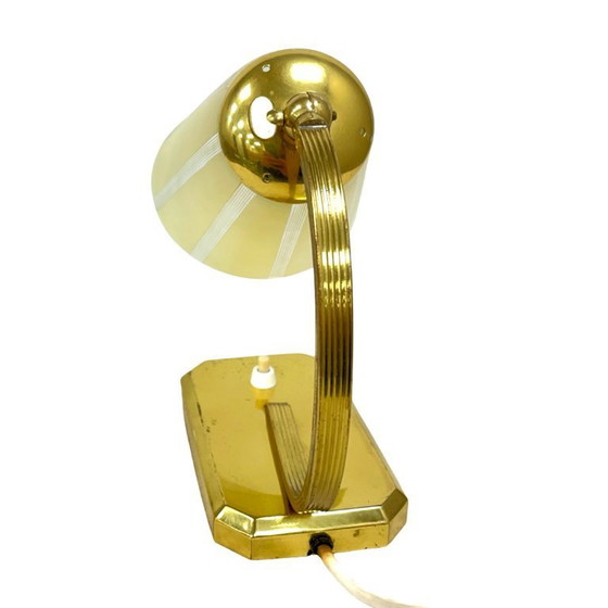 Image 1 of Art Déco/Modernistische bureaulamp, Duitsland, jaren 1950, met messing en glazen kap.