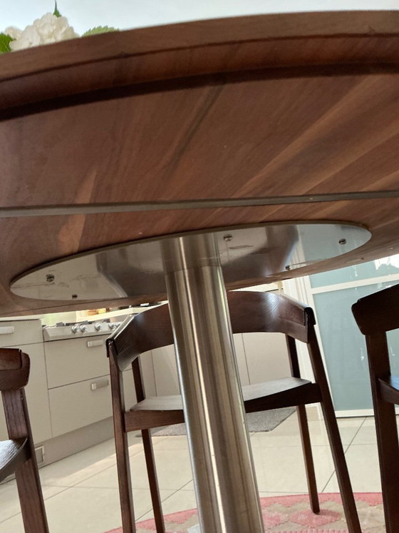 Image 1 of Walnut Dining Table with Stainless Steel Base, Truly Beautiful, Diameter 120 cm, Height 75 cm