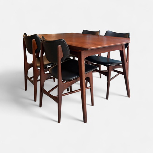 Vintage teakhouten uitschuifbare eettafel, Louis van Teeffelen 