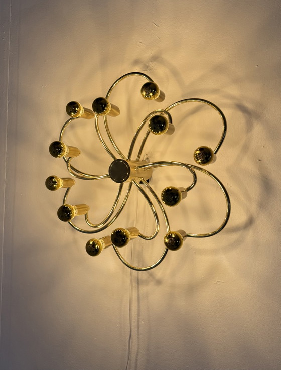 Image 1 of Vintage messing swirl plafond/wandlamp, Scolari ‘70