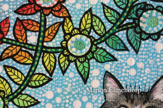 Image 1 of Unique Hand-Painted Small Cat Painting New 18x24 cm