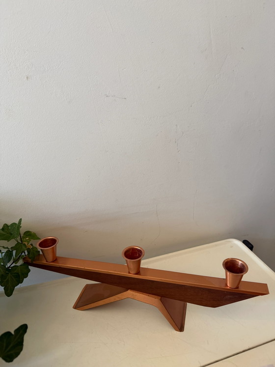 Portacandele Mid-Century in legno di teak – Copper, Scandinavian (photo 6 of 7)