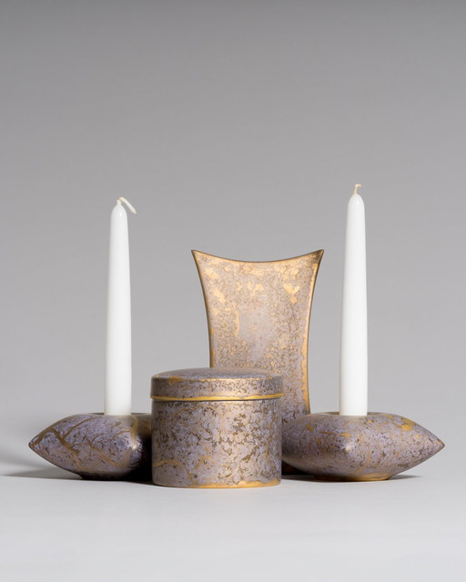 Rosenthal Studio Linie 4-Piece Series *Goldfeuer* in Lilac Grey Gold Glaze - Avec Jan van der Vaart & Helmut Drexler