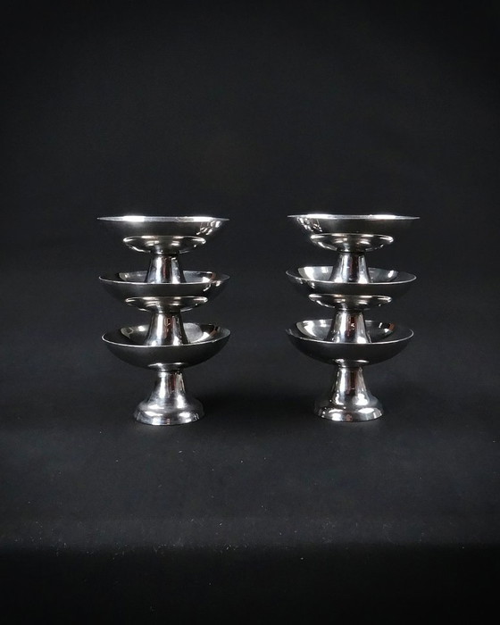 Image 1 of 6 vaschette per gelato su supporto in acciaio inox Servizio da dessert in acciaio inox