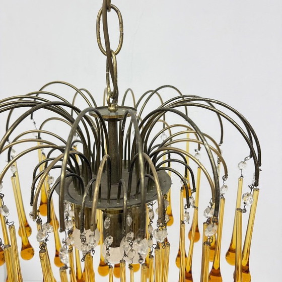 Image 1 of Mid Century Design Murano-Bernsteinglas-Tropfenleuchter, 1970er Jahre