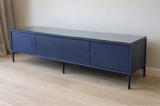 Mueble de TV Montana OCTAVE V – Azul enebro – tapa de cristal