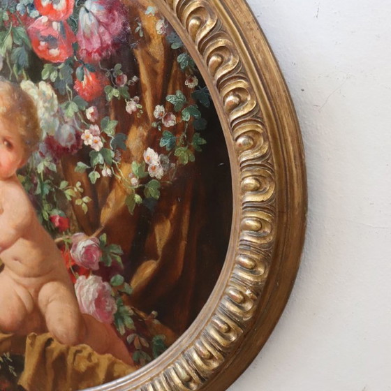 Cherubs With Flowers, Oil Painting On Board Signed, Italy Early 20th Century – Paintings & Drawings, Wood (photo 13 of 18)