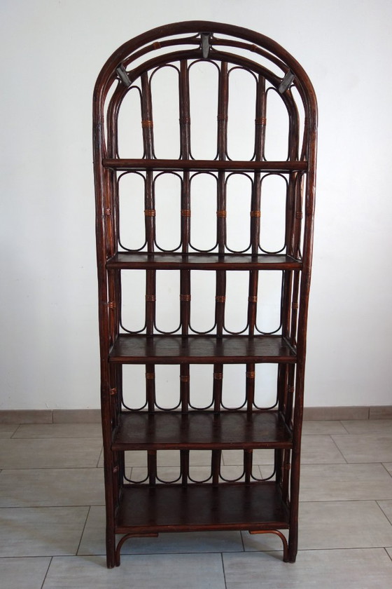 Vintage rotan en bamboe Boekenkast met 5 planken, Boekenkasten, Bruin (foto 2 van 13)