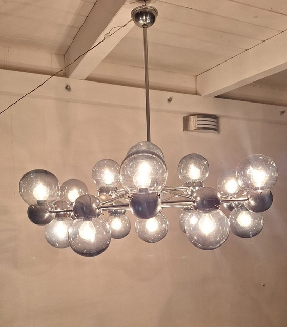 Image 1 of Lustre italien vintage 1960/70, style atomique, extra large, 16 lumières, RARE