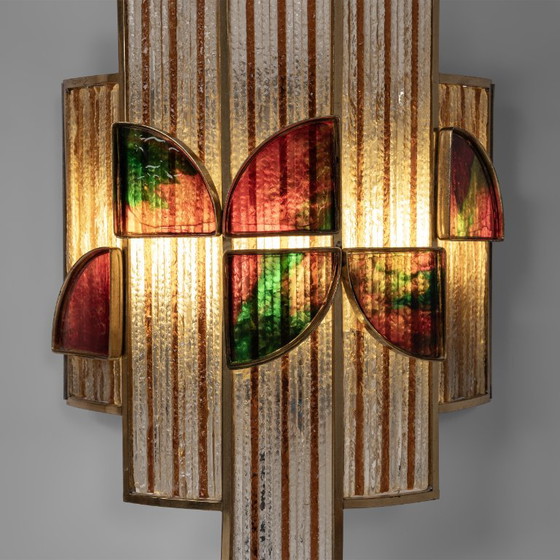 Applique murale en verre coloré et laiton, signée Albano Poli (attribué à), Italie, années 1960, lot de 2 (photo 4 of 8)
