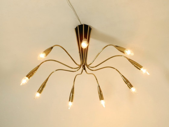 Beautiful Large 9-Arm Mid-Century Modern Brass Sputnik Ceiling Lamp – Chandeliers (photo 9 of 19)